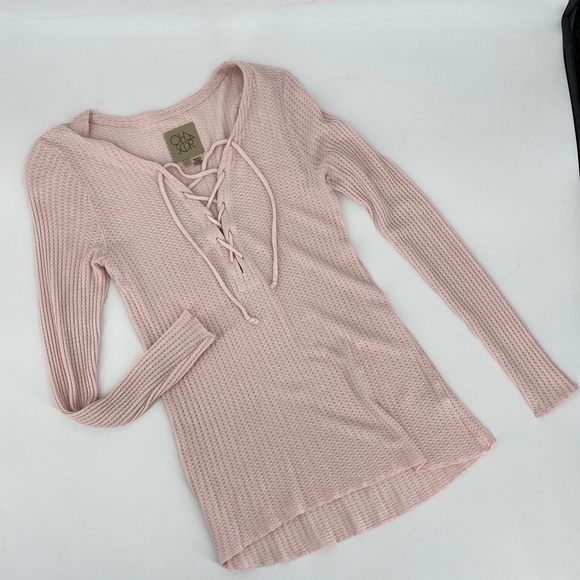 Chaser Lace Up Thermal Knit Long Sleeve Top Sz Sm - Picture 7 of 14